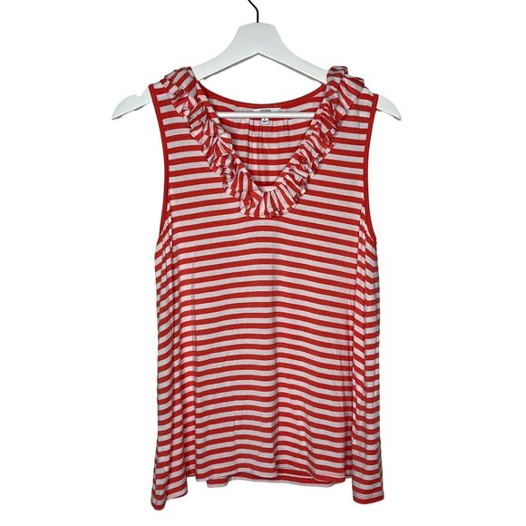 Crown and Ivy Top Womens Small Shirt Tank Blouse Orange White Striped Sleeveless - Picture 1 of 11